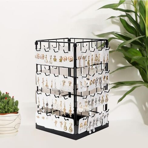 360 Rotating Earring Display Holder Stand, Large Capacity 64-Hook Jewelry Display and Storage Rack，For retail displays, seller sales, and women's vanity earring organization (Black) in Saudi Arabia