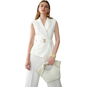 Women's casual suit jacket SOLID COLLAR ASYMMETRICAL HEM BELTED BLAZER in Saudi Arabia