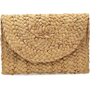 Women Straw Clutch Summer Straw Beach Bag Woven Evening Purse Envelope Handbag Khaki Wallet Purse in Kuwait