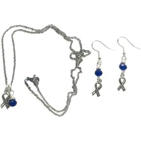 Cobalt Colon or Colorectal Cancer Survivor Supporter Ribbon Necklace & Earring Set in Kuwait