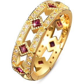 Psiroy Yellow Gold Plated Women's Jewelry Eternity Stackable Simulated Ruby Spinel Wedding Band Cubic Zirconia CZ Engagement Promise Ring for Her in Kuwait