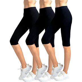 MOPAS Women's Ribbed Waistband Knee Length Plain Leggings in Kuwait