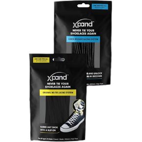 أربطة الحذاء المرنة Xpand No Tie - أربطة مطاطية سوداء مسطحة ومستديرة | مقاس واحد يناسب الجميع للبالغين والأطفال | أربطة سهلة الارتداء للأحذية الرياضية والأحذية طويلة الرقبة والأحذية الرياضية in Kuwait