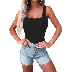 Women's Sleeveless Bodysuits Sexy Ribbed Seamless Square Neck Tank Tops 2025 Trendy Outfits One Piece in Saudi Arabia