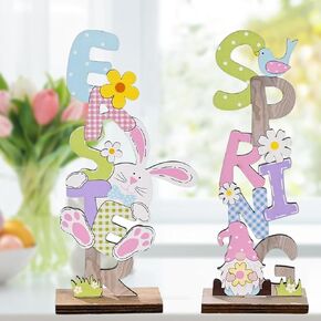 علامات تزيين طاولة عيد الفصح - زخارف أرنب خشبية تماثيل عائلية قطع مركزية - عطلة الربيع وحفلة عيد الفصح في الأماكن المغلقة لحديقة طاولة القهوة وديكور المنزل in Kuwait