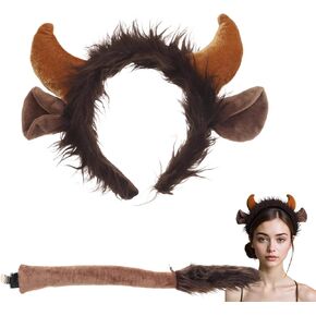 Bull Costume Accessories Men Women Headband Ears Costume Tail for Cosplay Halloween Christmas in Kuwait