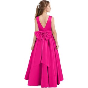 فساتين فتاة الزهرة من الساتان لحفلات الزفاف بعقدة على شكل فيونكة بدون ظهر فستان رسمي للفتيات in Kuwait