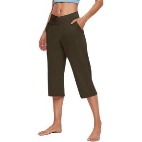 Capri Pants for Women Capris Leggings with Pockets Stretch High Waist Wide Leg Workout Yoga Athletic Cropped Pant in Kuwait