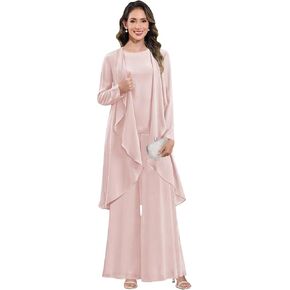 3 Pieces Mother of The Bride Pant Suits Long Sleeve Chiffon Formal Evening Outfits with Jackets in Kuwait