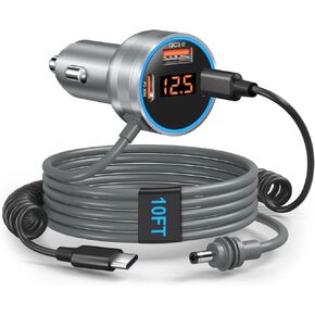 Starlink Mini Cable 10FT، Bangfun 4 in1 Starlink Mini Car Charger 12V DC كابل الطاقة + 60W محول ولاعة سجائر السيارة 12V-24V مع عرض الجهد USB C PD 30W+QC 3.0 منافذ USB للسيارة RVS والشاحنات in Kuwait