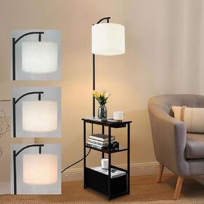 Floor Lamp with Table, Narrow Side Table with USB-A/USB-C Charging Station and AC Port, 3 Color Temperatures 12W LED Bulb, End Table for Bedroom, Living Room and Home Office, Black in Kuwait