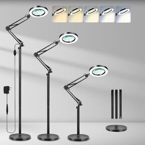 عدسة مكبرة 15X و10X مع ضوء، ذراع قابل للتعديل حقيقي 4.3 بوصة عدسة زجاجية LED مكبرة وخط تمديد، 3 أوضاع ألوان مضاءة بدون خطوات للعمل القريب والهوايات وأعمال القراءة. in Saudi Arabia