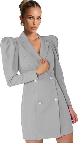 Blazer Dress for Women Long Puff Sleeve Skirt Suit Double Breasted Bodycon Jacket Dresses Sexy Prom Outfit in Saudi Arabia