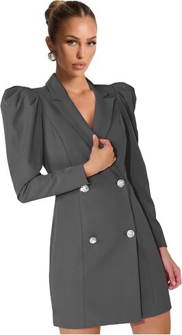 Blazer Dress for Women Long Puff Sleeve Skirt Suit Double Breasted Bodycon Jacket Dresses Sexy Prom Outfit in Saudi Arabia