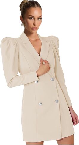 Blazer Dress for Women Long Puff Sleeve Skirt Suit Double Breasted Bodycon Jacket Dresses Sexy Prom Outfit in Saudi Arabia