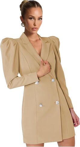 Blazer Dress for Women Long Puff Sleeve Skirt Suit Double Breasted Bodycon Jacket Dresses Sexy Prom Outfit in Saudi Arabia