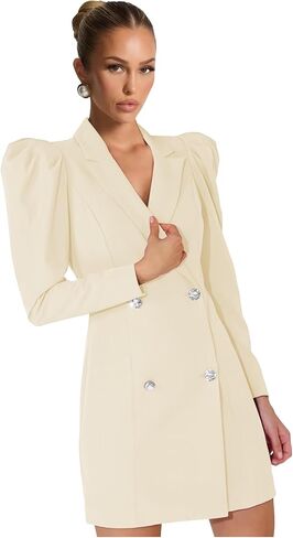 Blazer Dress for Women Long Puff Sleeve Skirt Suit Double Breasted Bodycon Jacket Dresses Sexy Prom Outfit in Saudi Arabia