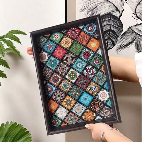 صينية مجوهرات مسطحة من الخشب MIUPOO، صواني حلقات حلية مفاتيح العطور، صينية تزيين الحمام، صواني خادم خشبية، ديكور حائط بوهيمي خشبي بوهو، قطعة واحدة. (شعرية ملونة، م) in Saudi Arabia