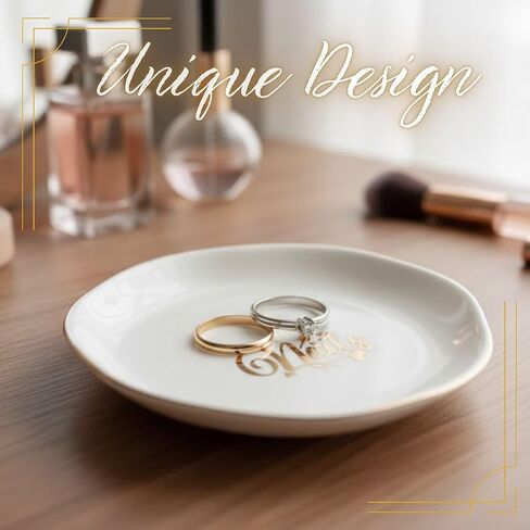 InnoBeta Nail Tech Gifts for Women on Birthday, Christmas - 4.75" Handcrafted Ceramic Ring Dish with Gold Trim, Decorative Trinket Dish for Rings Earrings in Saudi Arabia