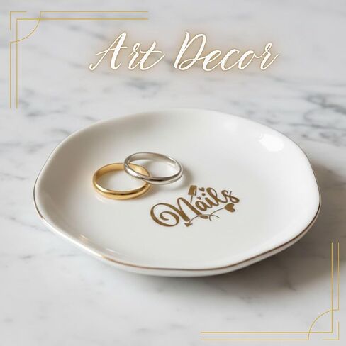 InnoBeta Nail Tech Gifts for Women on Birthday, Christmas - 4.75" Handcrafted Ceramic Ring Dish with Gold Trim, Decorative Trinket Dish for Rings Earrings in Saudi Arabia