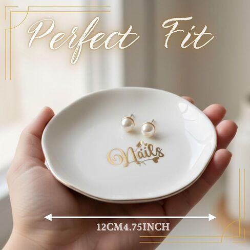 InnoBeta Nail Tech Gifts for Women on Birthday, Christmas - 4.75" Handcrafted Ceramic Ring Dish with Gold Trim, Decorative Trinket Dish for Rings Earrings in Saudi Arabia