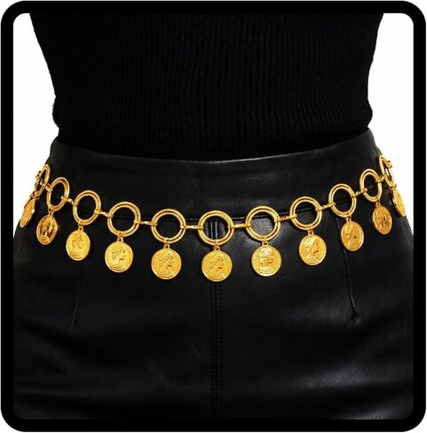 ELABEST Pirate Coin Waist Chain Gold Coins Pendant Chain Belt Tassel Jewelry for Pirate Costume Women in Saudi Arabia