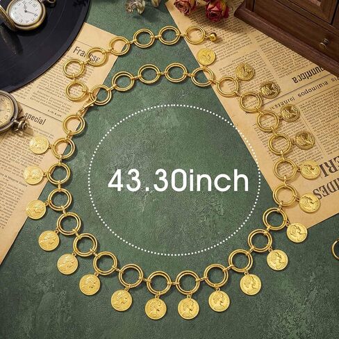 ELABEST Pirate Coin Waist Chain Gold Coins Pendant Chain Belt Tassel Jewelry for Pirate Costume Women in Saudi Arabia