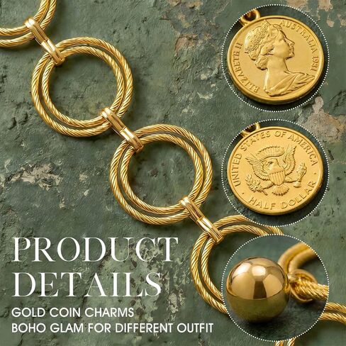 ELABEST Pirate Coin Waist Chain Gold Coins Pendant Chain Belt Tassel Jewelry for Pirate Costume Women in Saudi Arabia