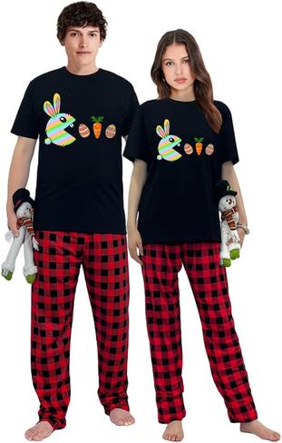 Easter Day Pajamas Set For Men or Women Short Sleeve Tops andPants Loungewear Pajamas Set in Saudi Arabia