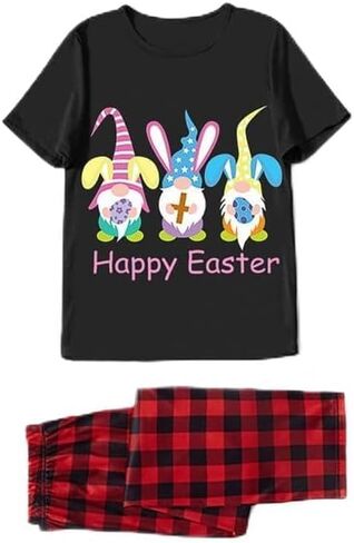 Easter Day Pajamas Set For Men or Women Short Sleeve Tops andPants Loungewear Pajamas Set in Saudi Arabia