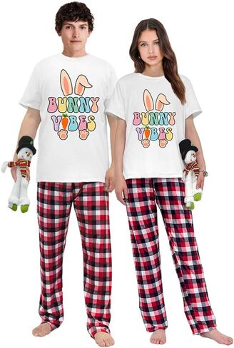 Easter Day Pajamas Set For Men or Women Short Sleeve Tops andPants Loungewear Pajamas Set in Saudi Arabia