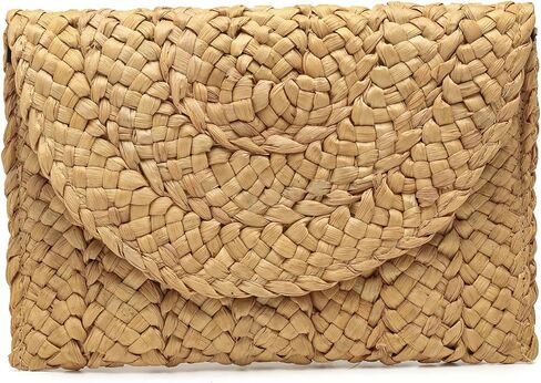 Women Straw Clutch Summer Straw Beach Bag Woven Evening Purse Envelope Handbag Khaki Wallet Purse in Kuwait