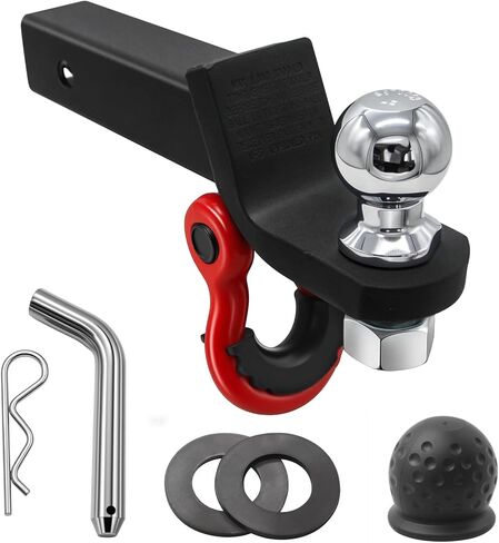 Trailer Hitch Ball Mount with Tow Shackle and 3/4" Hitch Pin Clip for Heavy Duty Trucks, SUVs, and Cars, Multifunctional 2 in 1 Hitch Mount Fits 2Inch Hitch Receiver in Saudi Arabia