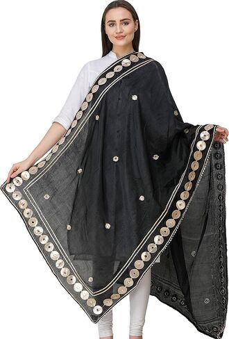 Exotic India Art Silk Dupatta with Embellished and Patch Border | Ethnic Design Stole, Chunni for Women's in Kuwait