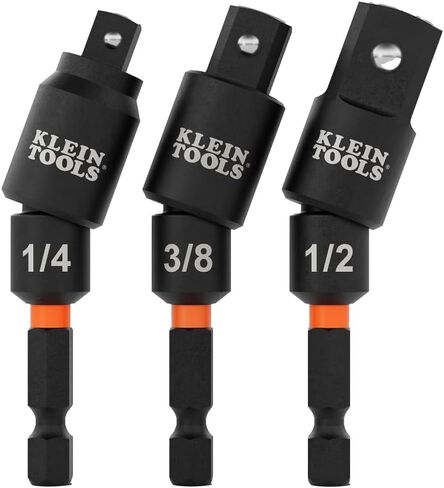 Klein Tools 65843SW Impact Wrench Swivel Socket Adapter Set, 3-Piece, 15-Degree Pivot, 1/4-Inch, 3/8-Inch,1/2-Inch Square Drive, Fixed-Position and Swivel, Impact Wrench to Socket Extensions in Saudi Arabia