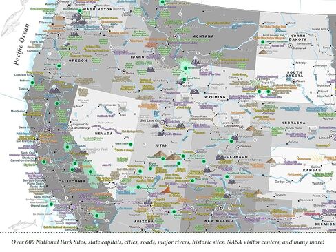 ملصق خريطة حدائق GeoJango الوطنية مع وجهات السفر الأمريكية - إصدار أبيض وأسود (36 عرض × 24 ارتفاع بوصة) in Saudi Arabia