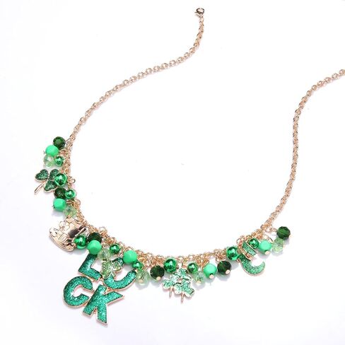MOLOCH St.Patrick's Day Jewelry Set for Women Green Leaf LUCK Pendant Necklace Beaded Charm Bracelets Glitter Shamrock Dangle Earrings Irish Holiday Gifts in Saudi Arabia