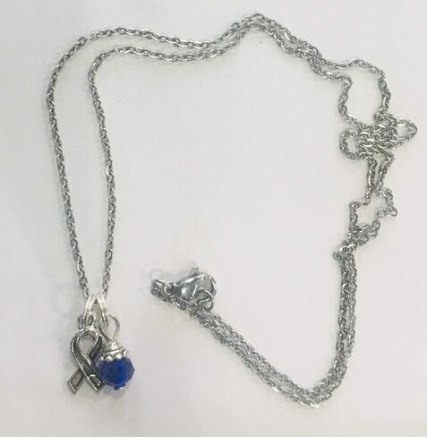 Cobalt Colon or Colorectal Cancer Survivor Supporter Ribbon Necklace & Earring Set in Kuwait