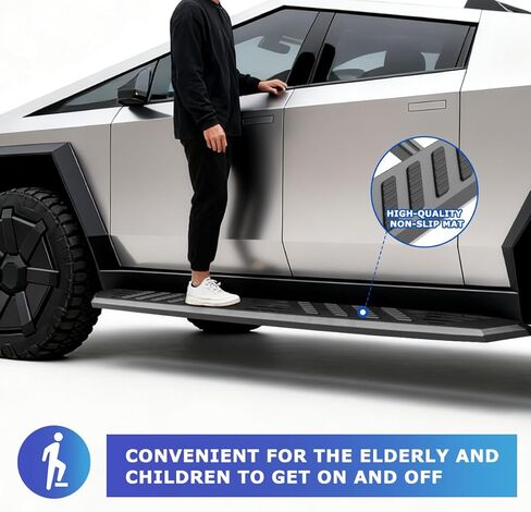لوحات تشغيل Nixon للطرق الوعرة لسيارة Tesla Cybertruck 2024 2025 2026، خطوات جانبية من الفولاذ الكربوني، دعامات خارجية مضادة للانزلاق، بدون حفر (قطعتان، أسود) in Saudi Arabia