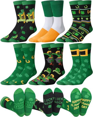Eurzom 6 Pairs Men's St. Patrick's Day Socks Novelty Green Irish Shamrock Socks for Holiday Gifts, Men Shoe Size 7-12 in Saudi Arabia