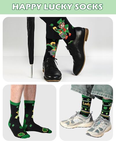 Eurzom 6 Pairs Men's St. Patrick's Day Socks Novelty Green Irish Shamrock Socks for Holiday Gifts, Men Shoe Size 7-12 in Saudi Arabia