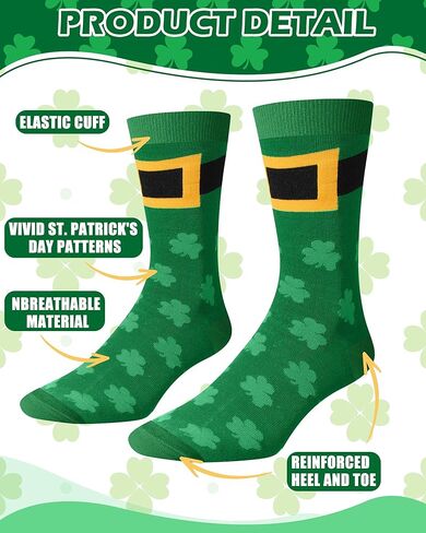 Eurzom 6 Pairs Men's St. Patrick's Day Socks Novelty Green Irish Shamrock Socks for Holiday Gifts, Men Shoe Size 7-12 in Saudi Arabia