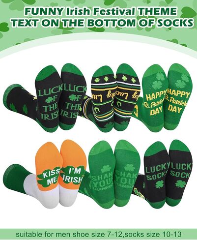 Eurzom 6 Pairs Men's St. Patrick's Day Socks Novelty Green Irish Shamrock Socks for Holiday Gifts, Men Shoe Size 7-12 in Saudi Arabia