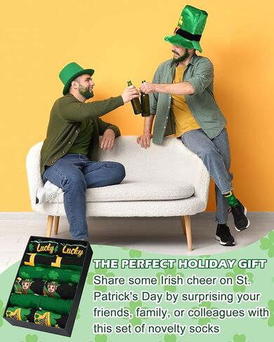 Eurzom 6 Pairs Men's St. Patrick's Day Socks Novelty Green Irish Shamrock Socks for Holiday Gifts, Men Shoe Size 7-12 in Saudi Arabia