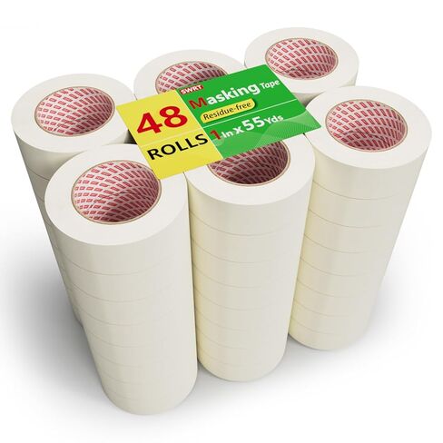 SWRT Masking Tape– 48 Rolls Bulk Pack, 1 Inch Wide x 55 Yards Each (2640 Yards Total), Writable General Purpose Masking Tape for Painting, Labeling & Multi-Surface Projects, Clean Removal & Easy Tear in Saudi Arabia
