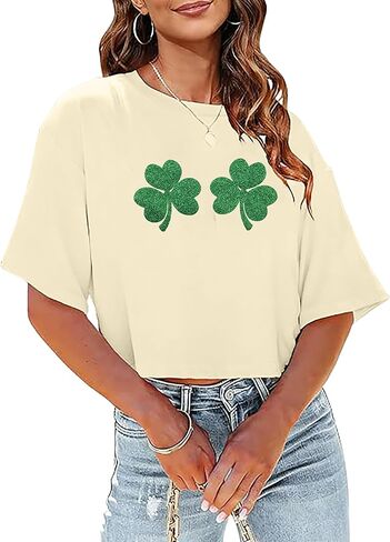 St Patricks Day Shirts Women Pattys Day Crop Top Shamrock Tshirt Lucky Short Sleeve Tops in Saudi Arabia