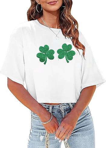 St Patricks Day Shirts Women Pattys Day Crop Top Shamrock Tshirt Lucky Short Sleeve Tops in Saudi Arabia