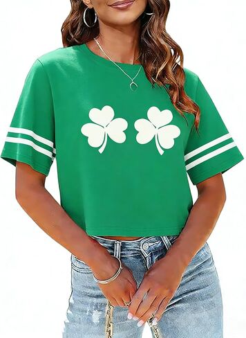 St Patricks Day Shirts Women Pattys Day Crop Top Shamrock Tshirt Lucky Short Sleeve Tops in Saudi Arabia