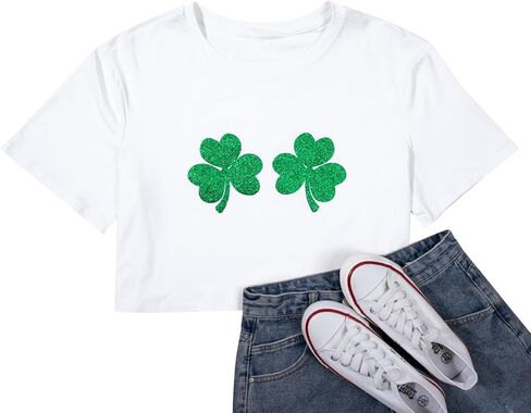 St Patricks Day Shirts Women Pattys Day Crop Top Shamrock Tshirt Lucky Short Sleeve Tops in Saudi Arabia