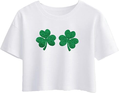 St Patricks Day Shirts Women Pattys Day Crop Top Shamrock Tshirt Lucky Short Sleeve Tops in Saudi Arabia